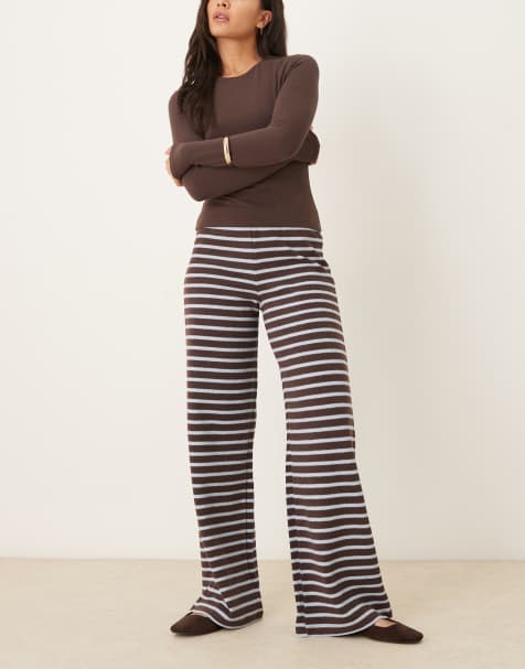 ASOS DESIGN brushed stripe wide leg co ord trousers in blue