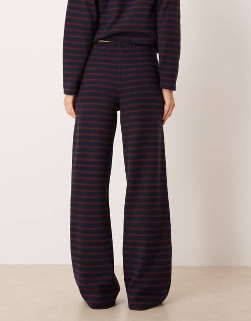 ASOS DESIGN brushed stripe wide leg pants in burgundy (part of a set), 4 of 5