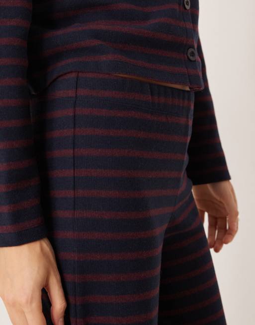 ASOS DESIGN brushed stripe wide leg pants in burgundy (part of a set), 5 of 5