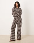 [ASOS DESIGN] ASOS DESIGN brushed stripe wide leg pants in chocolate (part of a set)-Brown XS Chocolate brown