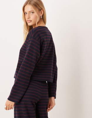 Asos Design Brushed Striped Button Up Long Sleeve Top In Multi