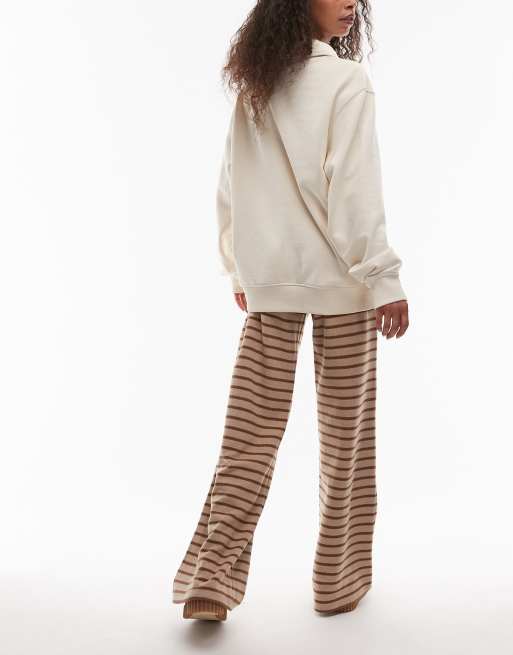 ASOS DESIGN brushed striped pants in brown - part of a set