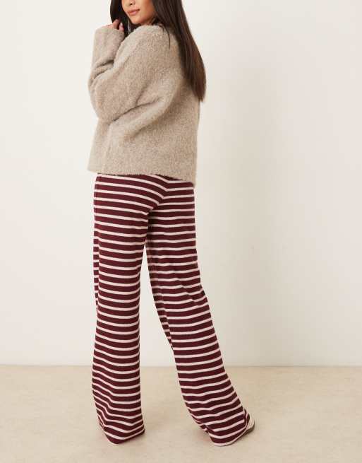 ASOS DESIGN brushed striped wide leg pants in burgundy - part of a set