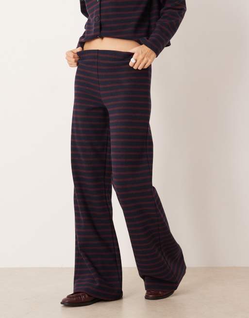ASOS DESIGN brushed striped wide leg pants in burgundy - part of a set