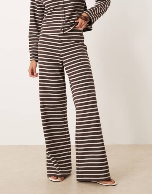 ASOS DESIGN brushed striped wide leg pants in chocolate - part of a set