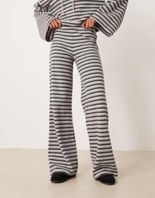 Asos Design Brushed Striped Wide Leg Pants In Gray