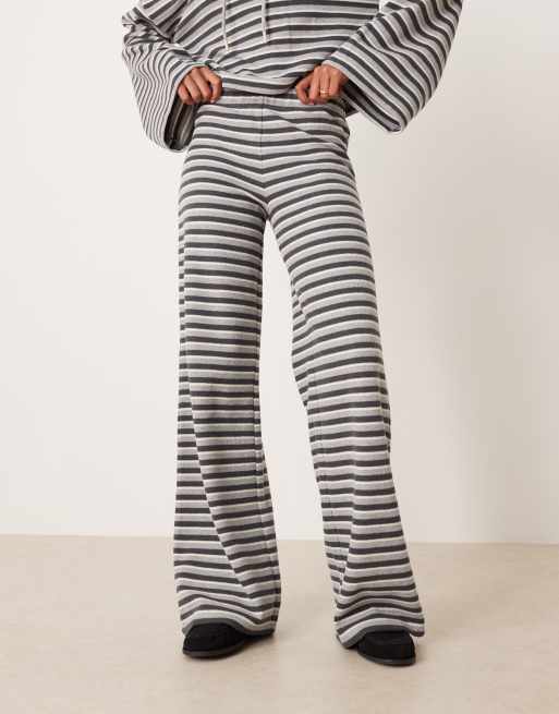 ASOS DESIGN brushed striped wide leg pants in gray - part of a set