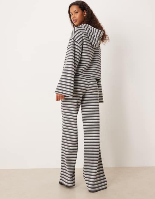 ASOS DESIGN brushed striped wide leg pants in gray - part of a set