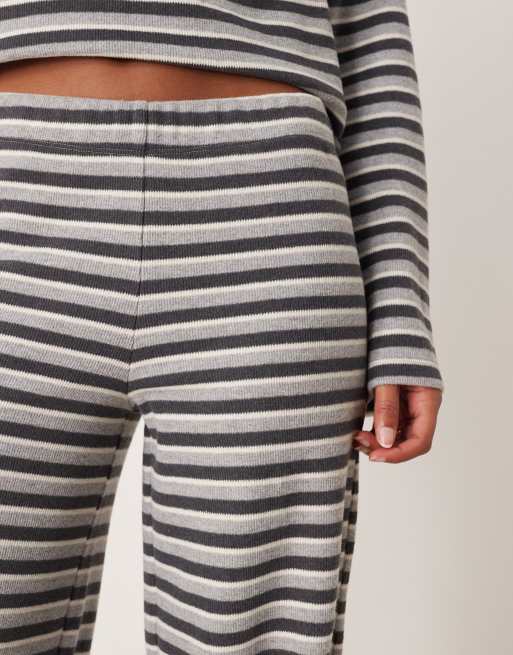 ASOS DESIGN brushed striped wide leg pants in gray - part of a set