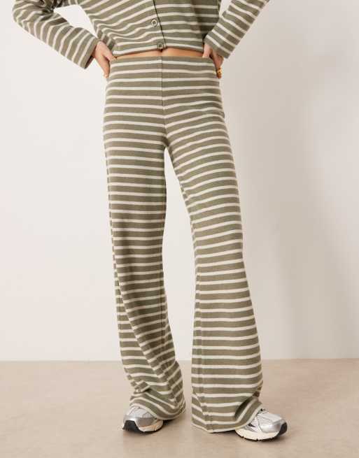 ASOS DESIGN brushed striped wide leg pants in green - part of a set