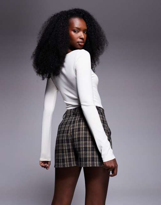 ASOS DESIGN brushed tailored shorts in chocolate check print