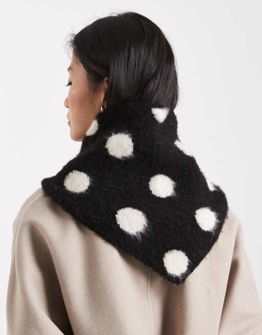 ASOS DESIGN brushed texture polka dot triangle scarf in black and white