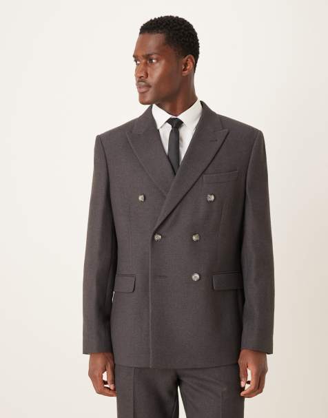 ASOS DESIGN brushed twill regular double breasted suit jacket in charcoal - view 1