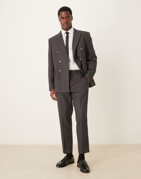ASOS DESIGN brushed twill tapered suit pants in charcoal - view 1