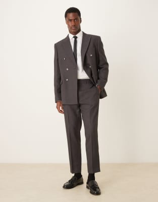 ASOS DESIGN brushed twill tapered suit trouser in charcoal-Grey
