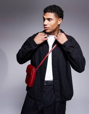 Asos Design Brushed Volume Oversized Shacket In Black With Cord