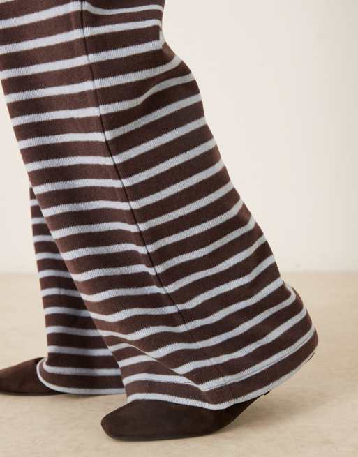 ASOS DESIGN brushed wide leg pants in blue stripes - part of a set