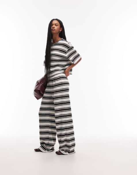 ASOS DESIGN brushed wide leg pants in stripes - part of a set - view 1