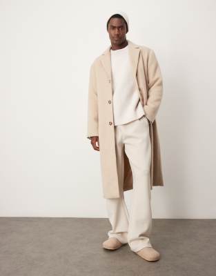 ASOS DESIGN ASOS DESIGN brushed wool look overcoat in stone-Neutral