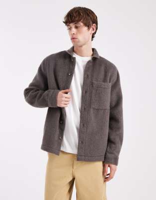 Asos Design Brushed Wool Look Overshirt In Brown