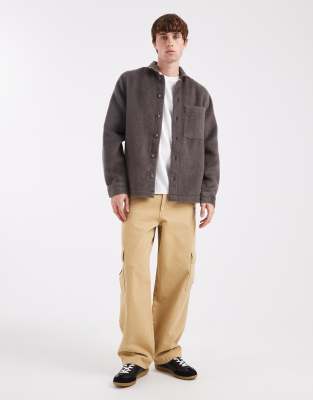Asos Design Brushed Wool Look Overshirt In Brown