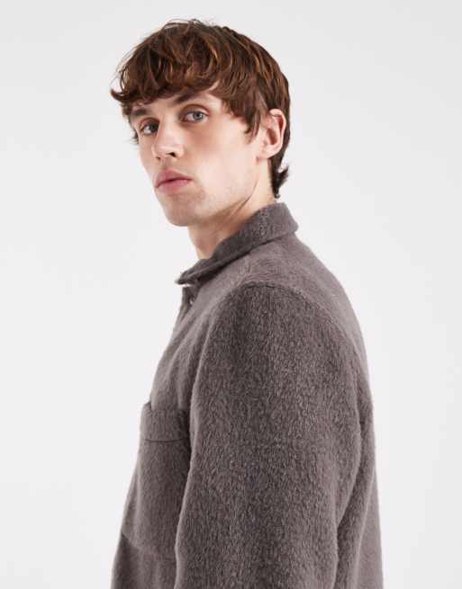 ASOS DESIGN brushed wool look overshirt in gray, 4 of 5