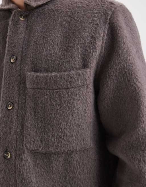 ASOS DESIGN brushed wool look overshirt in gray, 5 of 5