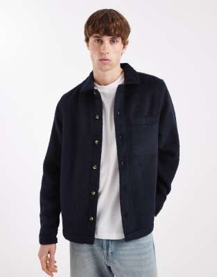 Asos Design Brushed Wool Look Overshirt In Blue