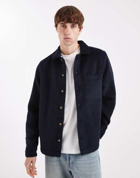ASOS DESIGN brushed wool look overshirt in navy
