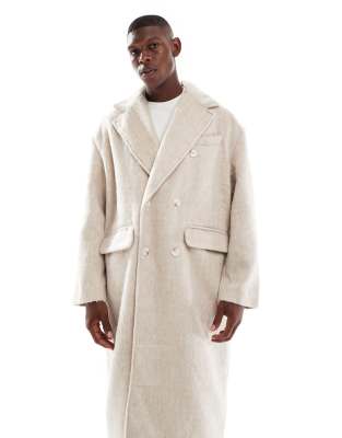 Asos Design Brushed Wool Look Oversized Longline Coat In Neutral