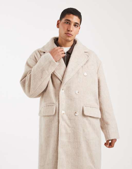 ASOS DESIGN brushed wool look oversized longline coat in beige , 2 of 5