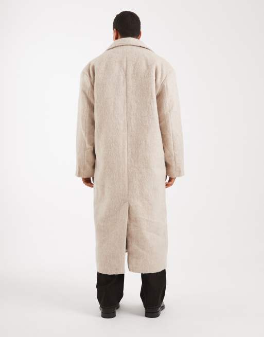 ASOS DESIGN brushed wool look oversized longline coat in beige , 3 of 5