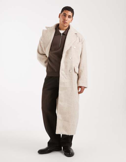 ASOS DESIGN brushed wool look oversized longline coat in beige , 4 of 5