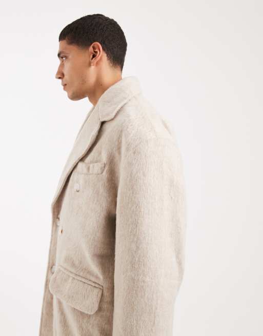 ASOS DESIGN brushed wool look oversized longline coat in beige , 5 of 5