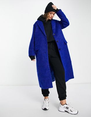 ASOS DESIGN smart brushed wool mix dad coat in blue