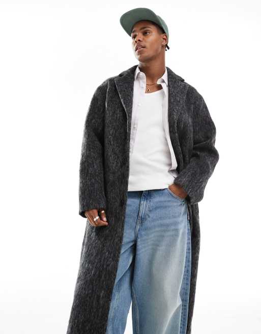 ASOS DESIGN brushed wool mix overcoat in grey, 3 of 4
