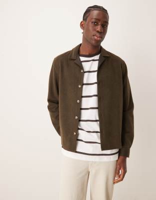 brushed wool mix overshirt in brown