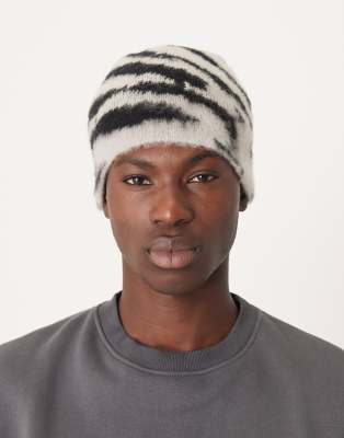 Asos Design Brushed Zebra Print Skull Beanie In Black
