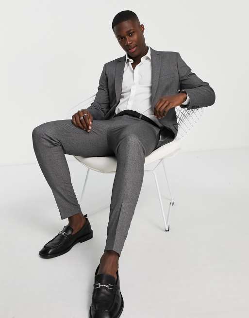 ASOS DESIGN Bryllup - Koksgrå super skinny-habitbukser i mikrotekstur, 4 af 4