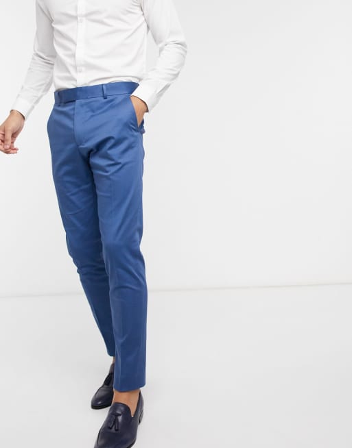 ASOS DESIGN - Bryllup - Skinny habitbusker i blåt strækbar bomuldsstof