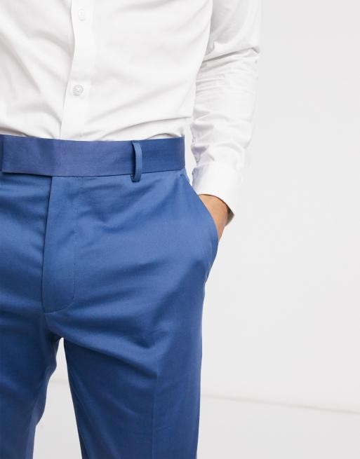 ASOS DESIGN - Bryllup - Skinny habitbusker i blåt strækbar bomuldsstof, 3 af 4