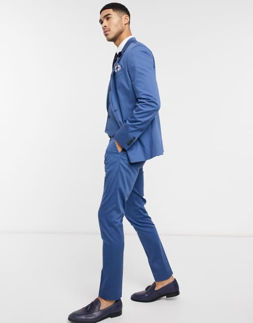 ASOS DESIGN - Bryllup - Skinny habitbusker i blåt strækbar bomuldsstof, 4 af 4