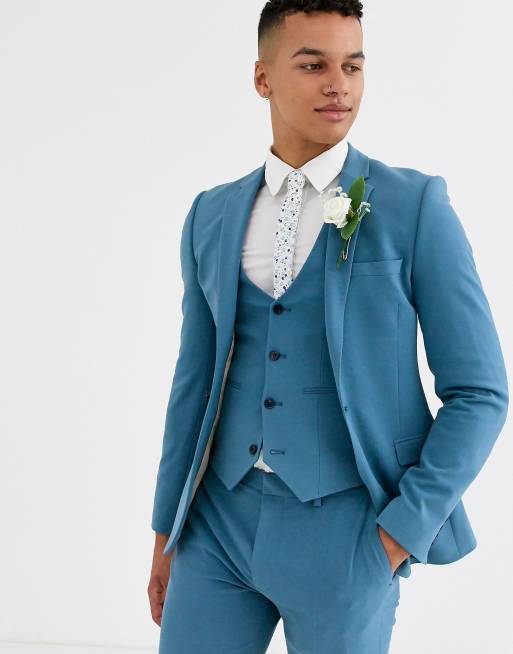 ASOS DESIGN — Wedding —Støvet blåt jakkesæt med ekstra smal pasform, 2 af 4