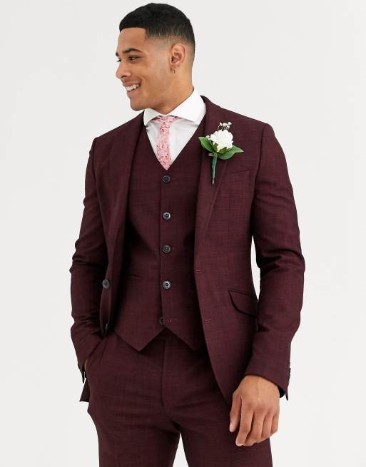 ASOS DESIGN - bryllup - super skinny jakkesæt i vinfarve med tern, 2 af 4