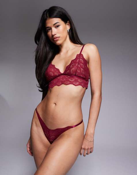 ASOS DESIGN Bryn lace longline bralette in burgundy - view 1