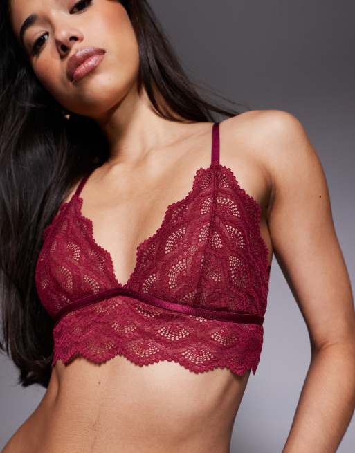 ASOS DESIGN – Bryn – Vinröd bralette i spets och lång modell, 3 av 4
