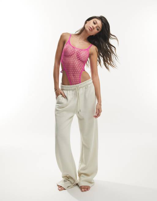 ASOS DESIGN - Bryony - Blød bodystocking med metaldetaljer og metallisk hjerteprint i neonpink mesh, 2 af 4