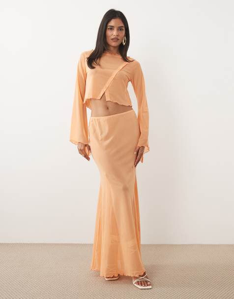 ASOS DESIGN – Brzoskwiniowa spódnica maxi z siateczki, część zestawu - view 1