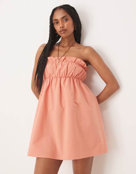ASOS DESIGN ruffle bust mini dress in washed peach