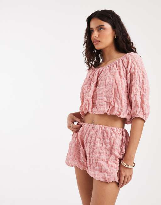 ASOS DESIGN bubble bloomer short in pink check, 2 of 5